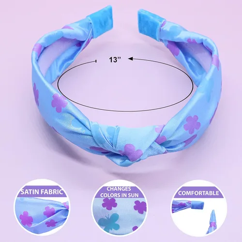 Miniatura 4 de FROG SAC Diadema de nudo azul que cambia de color para niñas, diademas de mariposa para niños, lindas bandas de pelo de flores anudadas de satén