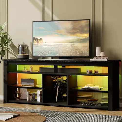 Miniatura 7 de Bestier Soporte de TV para TV de 70 pulgadas, centro de entretenimiento alto con 2 luces LED, consola de TV para juegos con almacenamiento para PS5