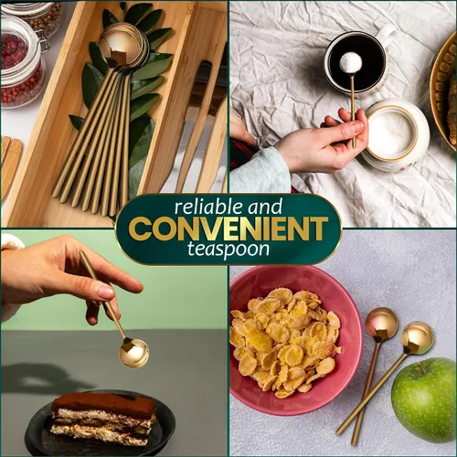 Miniatura 5 de Cucharas de café doradas de 5 pulgadas, 8 cucharas de té doradas de 5.25 pulgadas, cucharas de café pequeñas para cafetería, cucharas de café