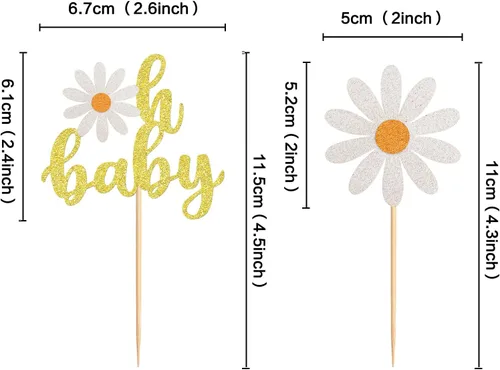 Miniatura 6 de Paquete de 24 adornos para cupcakes Daisy Oh Baby White Daisy para cupcakes temáticos boho Groovy Daisy, revelación de género de bebé, flores