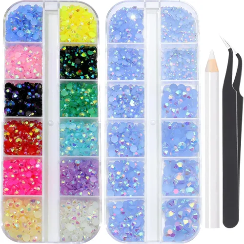 Miniatura 12 de 3520 diamantes de imitación de uñas color dorado champán para uñas, multiformas con parte trasera plana, diamantes de imitación redondos