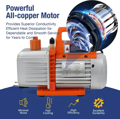 Miniatura 5 de BACOENG R1234YF Bomba de vacío de AC y juego de medidores, kit de bomba de vacío HVAC de 4 CFM con detector de fugas para refrigerante R1234yf R134a