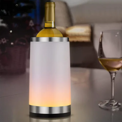 Miniatura 3 de Enfriador de vino con lámpara táctil RGB Cubo enfriador de botellas de vino Aislador de doble pared con 2 bolsas de hielo para champán de 25.4