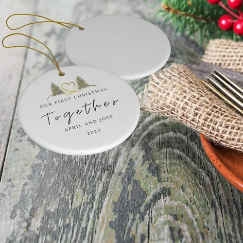 Miniatura 3 de Adorno de Navidad con texto en inglés Our First Christmas Together 2023, adornos personalizados para parejas