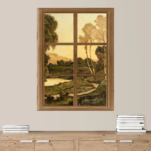 Miniatura 10 de SIGNWIN Adhesivo mural removible para pared, atardecer cielo naranja, otoño, bosque, árbol, paisaje, naturaleza, arte fino, rústico, paisaje