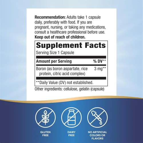 Miniatura 5 de Nature's Way Complejo de boro, soporte óseo*, 3 mg por porción, sin gluten, 100 cápsulas (el embalaje puede variar)