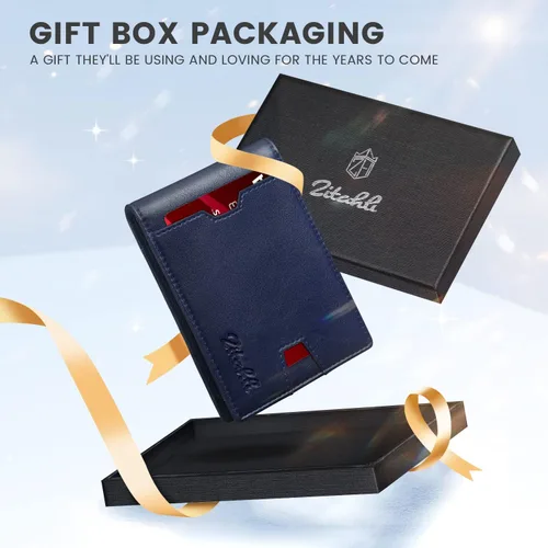 Miniatura 11 de Zitahli Billetera para hombre, de piel fina, con bloqueo RFID, minimalista, plegable, tarjetero con caja de regalo
