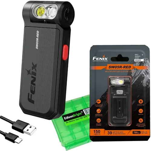 Fenix SW05R-RED linterna de cuerpo plano con clip y luz roja con paquete de estuche de accesorios EdisonBright (negro)