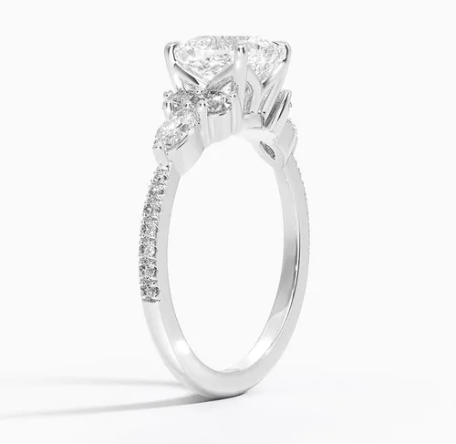Miniatura 3 de IGI - Anillo de compromiso de diamante creado en laboratorio de 2.06 quilates con cuatro puntas de excelente talla, con marquesa lateral y diamantes