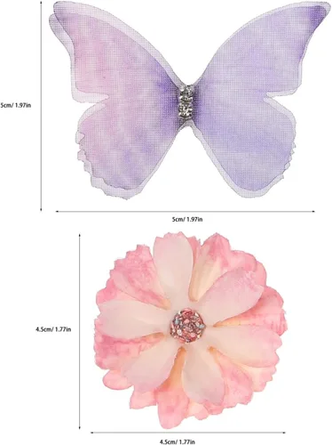 Miniatura 6 de HOMSFOU Juego de flores de mariposa, cabezas florales sintéticas, apliques de mariposa de seda de doble capa para bodas, manualidades, decoración