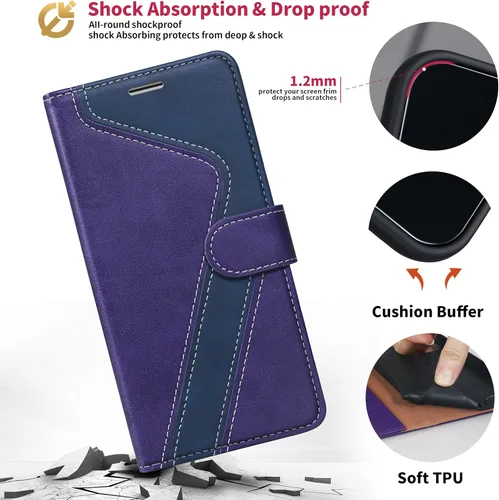Miniatura 5 de Funda tipo cartera de cuero para Moto G Stylus 5G 2021 (6.8 pulgadas), con bloqueo RFID, tarjetero y soporte magnético, TPU a prueba de golpes, azul