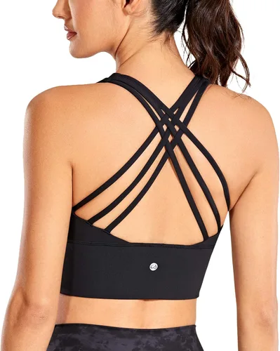 CRZ YOGA Naked Feeling Criss Cross Longgline - Sujetadores deportivos para mujer, sin varillas, acolchados, con tirantes delgados, para yoga