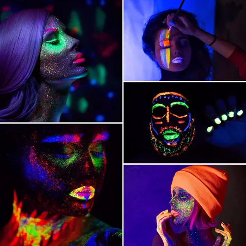 Miniatura 4 de NewWay Pintura luminosa de neón para rostro y cuerpo que brilla en la oscuridad, suministros de fiesta, maquillaje, luz de pintura en crema
