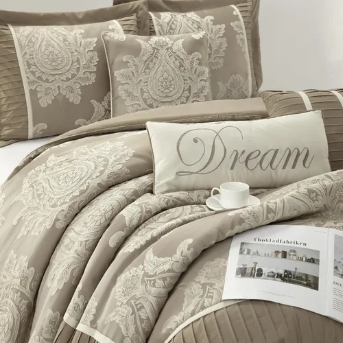 Miniatura 3 de Grand Avenue - Juego de edredón beige tamaño Queen, jacquard con juego de ropa de cama a juego de piezas sólidas, para todas las estaciones, faldón