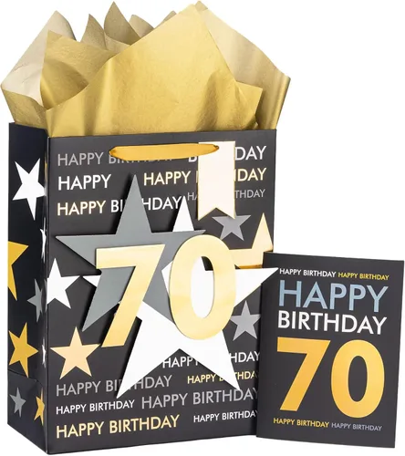 Miniatura 11 de Loveinside Bolsa de regalo de cumpleaños con papel de seda y tarjeta de felicitación para cumpleaños 40 – 10 x 5 x 13 pulgadas, 1 unidad, oro negro
