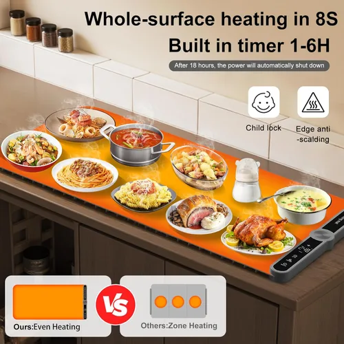 Miniatura 4 de Tapete de calentamiento extra grande para alimentos XXL: 40 x 15 pulgadas, calentadores electrónicos suaves de alimentos para fiestas, bufé