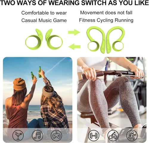 Miniatura 2 de Auriculares inalámbricos verdes sobre la oreja con ganchos para los oídos Auriculares Bluetooth para correr con gancho para la oreja Auriculares