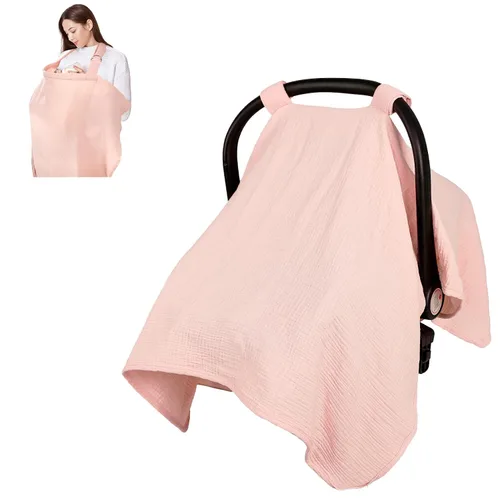 Funda de asiento de automóvil de muselina de verano, transpirable, para bebés y niñas, fundas multiusos para lactancia materna, color rosa