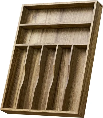 Miniatura 8 de Kiasthome Organizador de Cajón de Cubiertos de Madera de Acacia, Organizador de Cajón de Utensilios de Cocina con Divisores Ranurados, Organizador