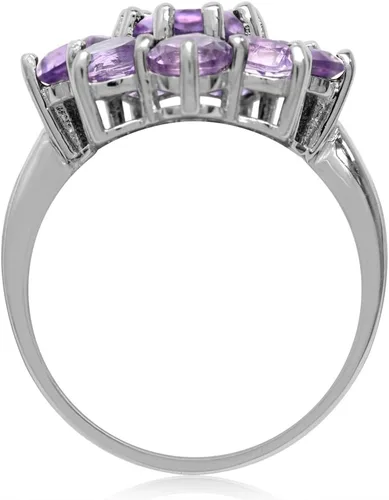 Miniatura 3 de Silvershake Anillo de plata de ley 925 chapado en oro blanco con piedras preciosas auténticas para mujer