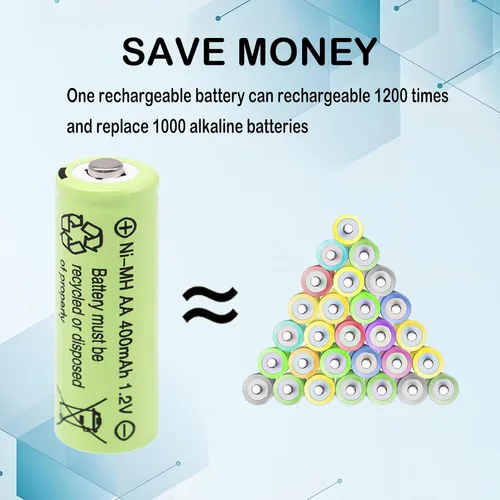 Miniatura 7 de Doble A 1.2 voltios 400 mAh NiMH recargables AA pre-cargadas baterías solares para luces decorativas al aire libre, luz de asta de bandera, mouse