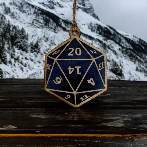 Miniatura 4 de Ornamento - Dado de 20 Caras - Madera en bruto pintada en negro 3x3 pulgadas