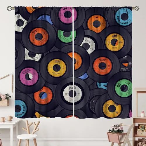 Miniatura 47 de Cortinas de notas musicales, rústicas, mágicas, notas musicales, arte retro, piano y violín, cortina con bolsillo para barra para dormitorio, sala