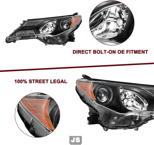 Miniatura 4 de JSBOYAT Conjunto de faros halógenos compatible con Toyota Rav4 2013, 2014, 2015, carcasa negra con reflector ámbar (bombillas incluidas)
