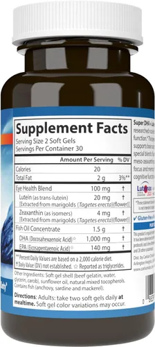 Miniatura 2 de Carlson - Super DHA Plus Luteína, 1000 mg de DHA + 20 mg de luteína, 60 cápsulas blandas