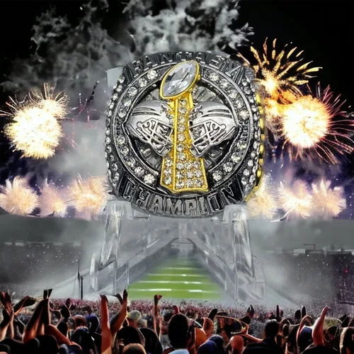 Miniatura 6 de Legacy Rings Anillo de trofeo del campeonato de fútbol de fantasía 2023 Gunmetal y tono dorado Premio para campeón FFL talla 11