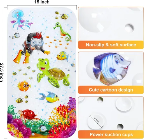 Miniatura 3 de Alfombra de baño antideslizante para bañera y ducha, lavable a máquina, antideslizante, con dibujos animados, con agujeros de drenaje y ventosas