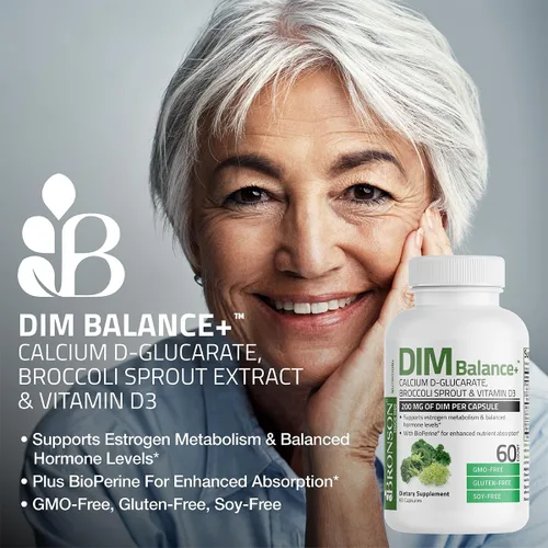 Miniatura 4 de Bronson DIM Balance+ D-glucarato de calcio, brotes de brócoli y vitamina D3 200 mg de DIM por cápsula apoya el metabolismo de estrógeno