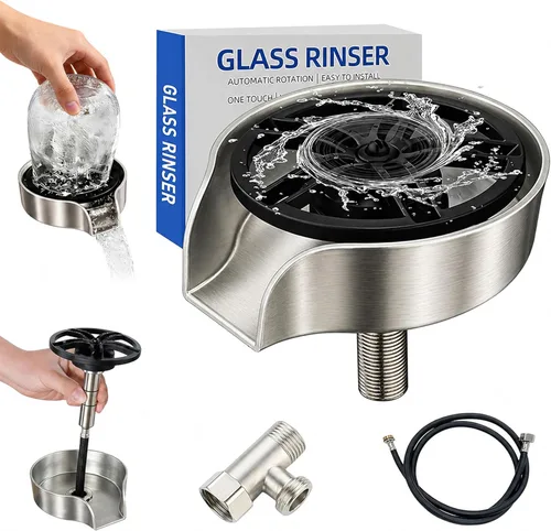 Miniatura 9 de Enjuagadora de vidrio para fregadero de cocina, enjuague de vidrio con rociador extraíble, grifo giratorio de 360°, enjuague de vidrio, limpiador
