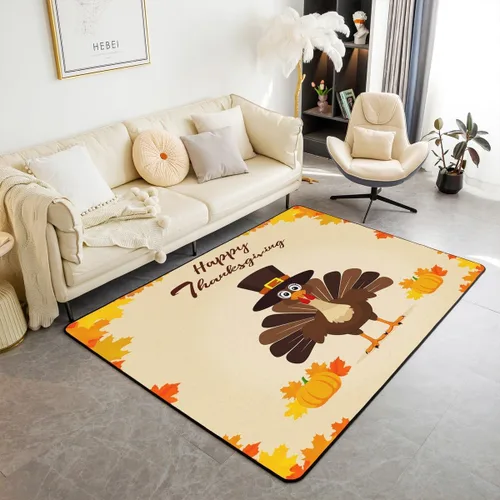 Bonita alfombra de pavo de 3 x 5 para niños y niñas, alfombra de cosecha de Acción de Gracias, alfombra de decoración de otoño antideslizante,