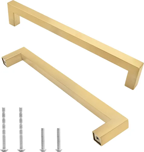 Miniatura 8 de Paquete de 6 tiradores cuadrados dorados cepillados para armario, 3-3/4 pulgadas de agujero a agujero, manijas de gabinete de acero inoxidable