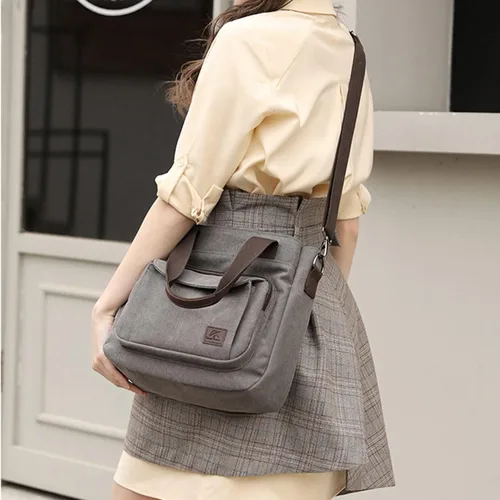 Miniatura 6 de Bolso de lona para mujer bolso cruzado de hombro bolso pequeño con múltiples bolsillos y asa superior