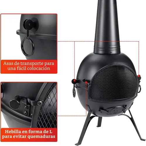 Miniatura 5 de SINGLYFIRE Chimenea de Chiminea Prairie para Exteriores, Chimenea para Cubierta o Patio, Hoguera de Madera para el Patio Trasero con Cubierta