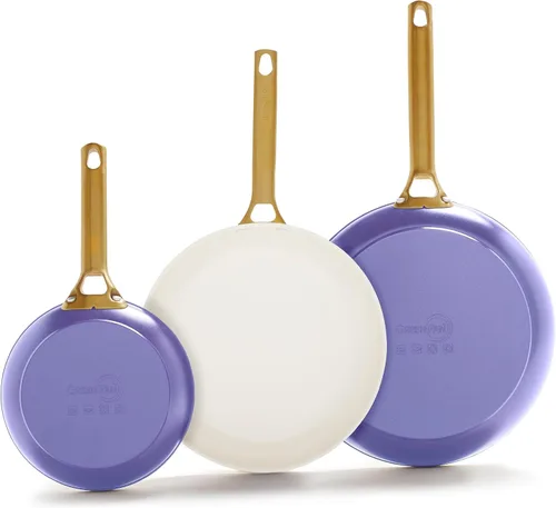 Miniatura 4 de GreenPan Juego de sartenes de 3 piezas de 8, 10 y 12 pulgadas, cerámica anodizada dura, antiadherente, sin PFOA ni PFAS, asas de acero inoxidable
