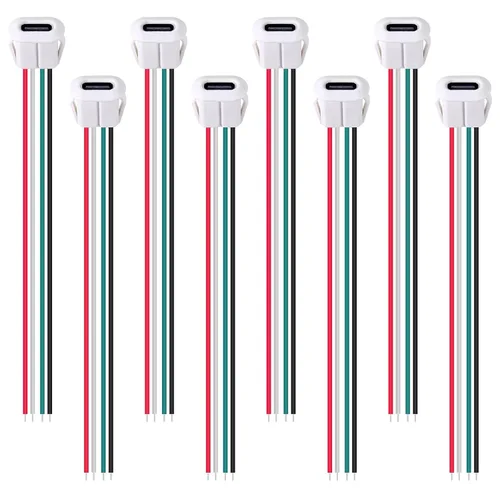 Miniatura 12 de 8pcs Bare Board Type-C Female Chassis Waterproof 2P Solder Wire Type USB C Pigtail Cable Extension Power Cable USB-C Plug to 2 Pin Bare Wire Open