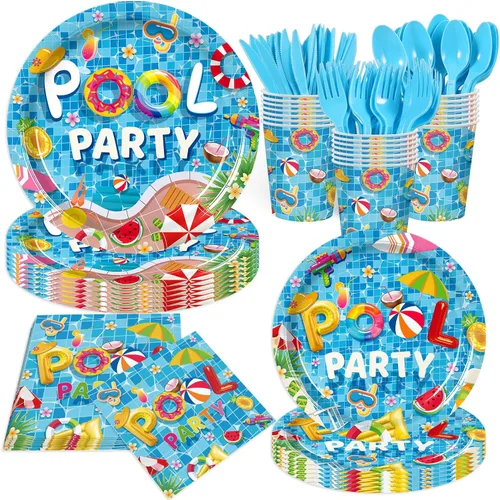 Miniatura 9 de 168 piezas de suministros para fiesta del Día de la Independencia del 4 de julio, platos y servilletas, tazas, cuchillo y tenedor para 250