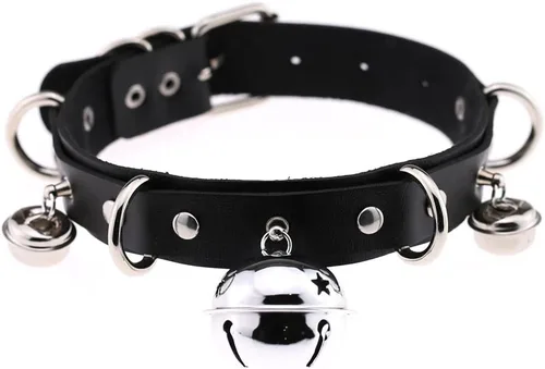 Miniatura 3 de Multicolor PU Simulated Leather Black-tone Silver-tone 4cm Large Bell Rivets Neckband Choker Necklace