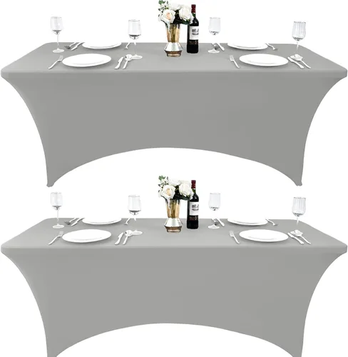 Miniatura 48 de Paquete de 2 Cubiertas de Mesa de Spandex de 4 pies para Mesas Plegables Rectangulares - Manteles Elásticos Ajustados Resistentes a las Arrugas