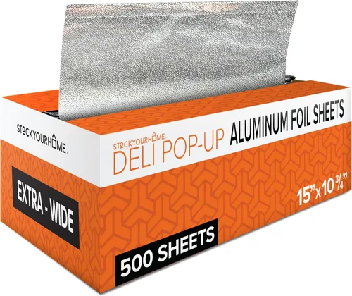 Miniatura 11 de 200 hojas de papel de aluminio precortadas para delicatessen - Hojas emergentes de 9 pulgadas para restaurante, cubiertas desechables para alimentos