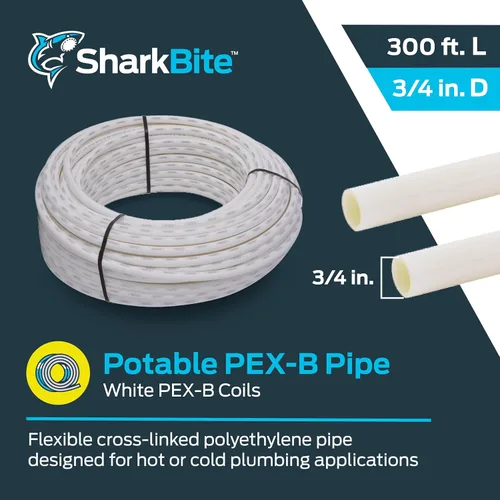 Miniatura 2 de SharkBite - Tubo de agua flexible PEX-B blanco de 3/4 pulgadas x 300 pies, para fontanería, U870W300