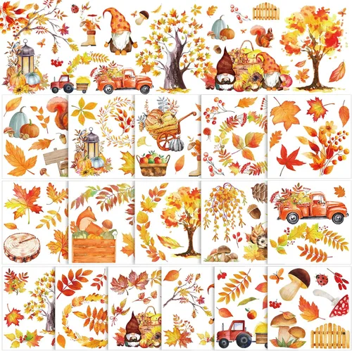 Miniatura 12 de SATINIOR 16 hojas rústicas de invierno para manualidades y muebles, calcomanías de gnomo de muñeco de nieve, renos, calcomanías para álbumes