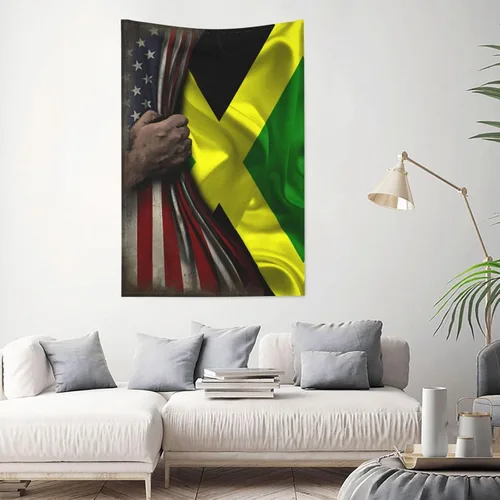 Miniatura 2 de Tapiz de mitad de bandera estadounidense y bandera de Jamaica de 60 x 40 pulgadas, divertido tapiz estético, arte de pared para dormitorio, sala
