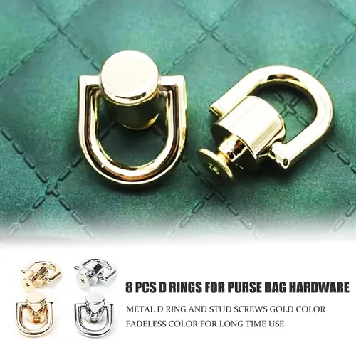 Miniatura 8 de Anillos en D para accesorios de bolso para hacer bolsas, 8 anillos en D de metal y tornillos, anillos en D giratorios de 360 grados para bolso