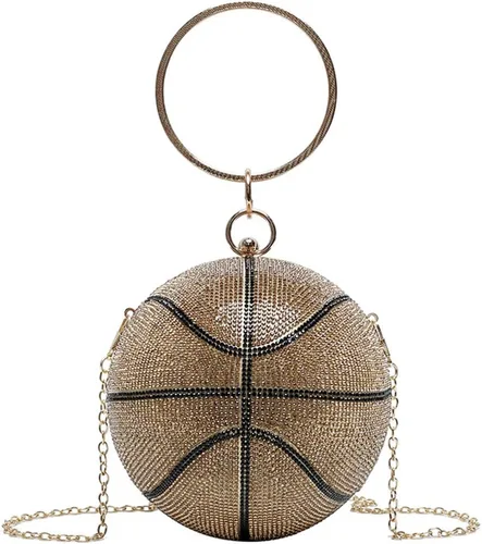Miniatura 21 de UMREN Bolso cruzado con forma de baloncesto para mujer, con diamantes de imitación, bola redonda de cristal, bolso de mano para fiesta de boda