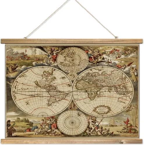 Miniatura 9 de XIAOAIKA Tapiz de Mapa del Viejo Mundo - Póster de Carta Náutica Vintage con Marco de Madera, Arte Clásico de Exploración Marítima, Colgante