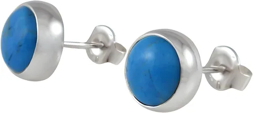 Miniatura 14 de Aretes de plata de ley 925 maciza hechos a mano con piedras preciosas redondas para mujeres y hombres, disponibles en piedras azules, negras